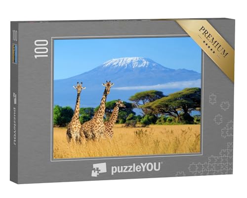 puzzleYOU: Puzzle 100 Teile „Giraffen am Kilimandscharo, Bild aus dem Nationalpark in Kenia“ – aus der Puzzle-Kollektion Berge, Seven Summits, Kilimandscharo von puzzleYOU