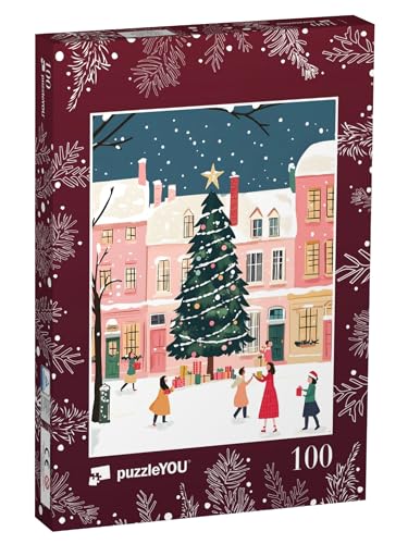 puzzleYOU: Puzzle 100 Teile „Großer Christbaum auf Stadtplatz“ – aus der Puzzle-Kollektion Weihnachten von puzzleYOU