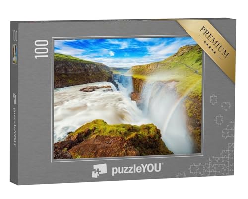 puzzleYOU: Puzzle 100 Teile „Gullfoss Wasserfall mit Regenbogen in Island, Europa“ – aus der Puzzle-Kollektion Island, Skandinavien von puzzleYOU