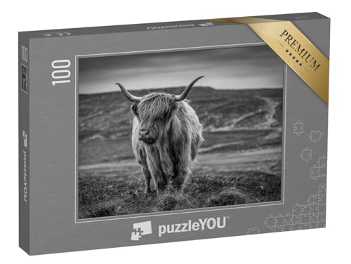 puzzleYOU: Puzzle 100 Teile „Hochlandrind in Schottland, schwarz-weiß“ – aus der Puzzle-Kollektion Tiere von puzzleYOU