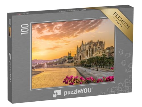 puzzleYOU: Puzzle 100 Teile „Kathedrale La Seu bei Sonnenuntergang in Palma de Mallorca, Spanien“ – aus der Puzzle-Kollektion Spanien, Christentum von puzzleYOU