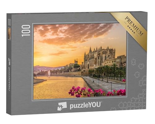 puzzleYOU: Puzzle 100 Teile „Kathedrale La Seu bei Sonnenuntergang in Palma de Mallorca, Spanien“ – aus der Puzzle-Kollektion Spanien, Christentum von puzzleYOU