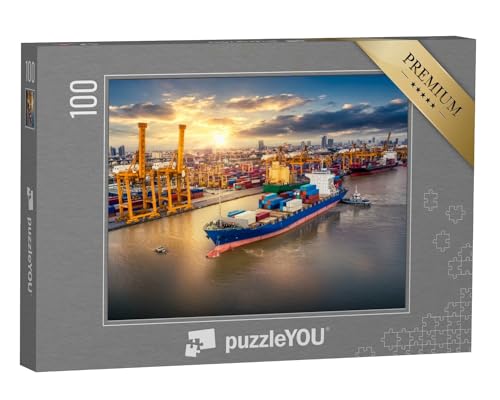 puzzleYOU: Puzzle 100 Teile „Logistik und Transport am Containerhafen“ – aus der Puzzle-Kollektion Hafen, Fahrzeuge von puzzleYOU