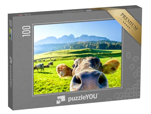 puzzleYOU: Puzzle 100 Teile „Neugierige Kuh“ – aus der Puzzle-Kollektion Tiere, Kühe & Kälber von puzzleYOU