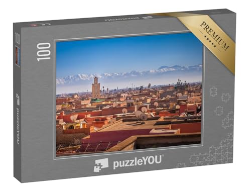 puzzleYOU: Puzzle 100 Teile „Panoramablick auf Marrakesch und das schneebedeckte Atlasgebirge, Marokko“ – aus der Puzzle-Kollektion Marrakesch, Städte Weltweit von puzzleYOU