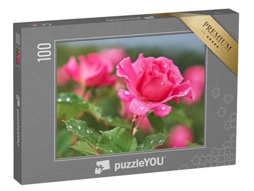 puzzleYOU: Puzzle 100 Teile „Rosa Rose mit Regentropfen“ – aus der Puzzle-Kollektion Rosen, Blumen, Blumen & Pflanzen von puzzleYOU