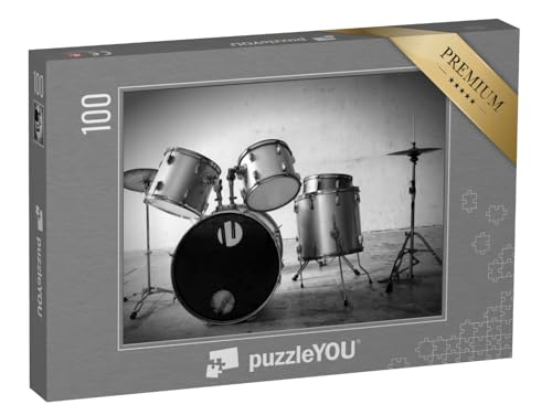 puzzleYOU: Puzzle 100 Teile „Schlagzeug, schwarz-weiß“ – aus der Puzzle-Kollektion Musik, Menschen von puzzleYOU