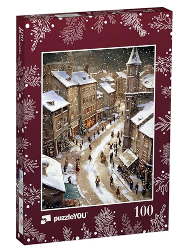 puzzleYOU: Puzzle 100 Teile „Schnee rieselt auf die Dächer der Stadt“ – aus der Puzzle-Kollektion Weihnachten von puzzleYOU