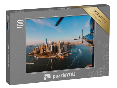 puzzleYOU: Puzzle 100 Teile „Skyline von New York City und Hudson River vom Hubschrauber aus“ – aus der Puzzle-Kollektion Fahrzeuge von puzzleYOU