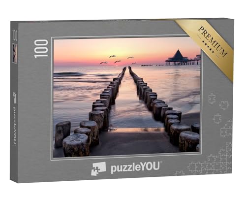 puzzleYOU: Puzzle 100 Teile „Sonnenaufgang mit Möwen am Strand von Usedom, Ostsee“ – aus der Puzzle-Kollektion Usedom von puzzleYOU