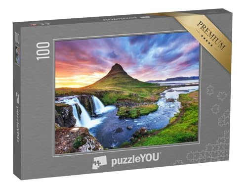 puzzleYOU: Puzzle 100 Teile „Sonnenuntergang am Berg Kirkjufell, Island“ – aus der Puzzle-Kollektion Natur, Regionen, Skandinavien von puzzleYOU