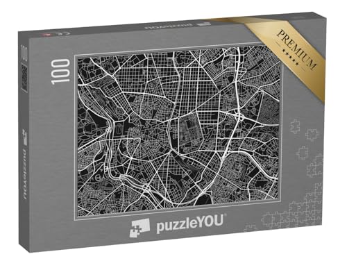 puzzleYOU: Puzzle 100 Teile „Vektor-Stadtplan von Madrid, Schwarz-Weiß-Darstellung“ – aus der Puzzle-Kollektion Madrid von puzzleYOU