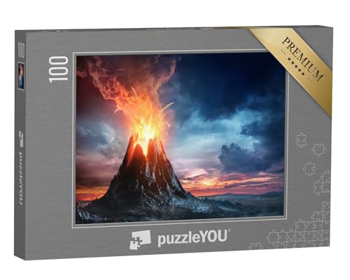 puzzleYOU: Puzzle 100 Teile „Vulkanischer Berg in Eruption, Vulkanausbruch, 3D-Illustration“ – aus der Puzzle-Kollektion Vulkane von puzzleYOU