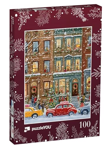 puzzleYOU: Puzzle 100 Teile „Weihnachtlich geschmücktes New Yorker Stadthaus“ – aus der Puzzle-Kollektion Weihnachten von puzzleYOU