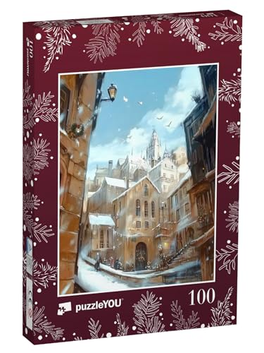 puzzleYOU: Puzzle 100 Teile „Weihnachtsmorgen über der Altstadt“ – aus der Puzzle-Kollektion Weihnachten von puzzleYOU