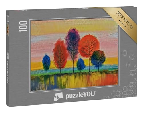 puzzleYOU: Puzzle 100 Teile „im Kunst-Stil von Franz Marc - Ölgemälde Landschaft mit bunten Bäumen - Puzzle-Kollektion Künstler & Gemälde“ von puzzleYOU