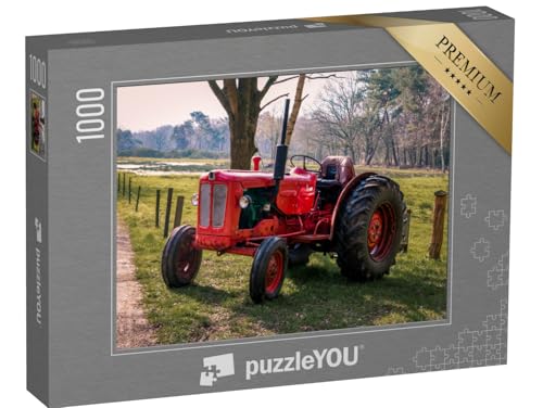 puzzleYOU: Puzzle 1000 Teile „Roter Oldtimer-Traktor in Drenthe bei Havelte“ – aus der Puzzle-Kollektion Traktoren, Fahrzeuge von puzzleYOU