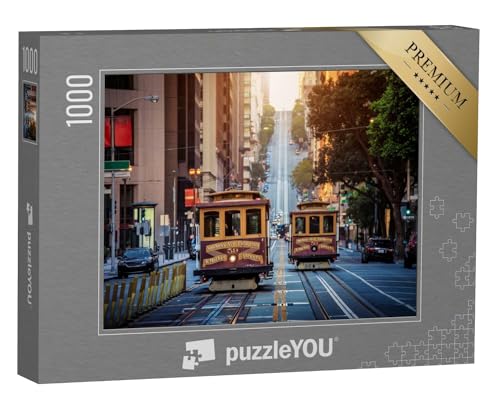 puzzleYOU: Puzzle 1000 Teile „Cable Cars auf der California Street am Morgen, San Francisco, USA“ – aus der Puzzle-Kollektion Amerika, Kalifornien, Straßenbahnen, San Francisco von puzzleYOU