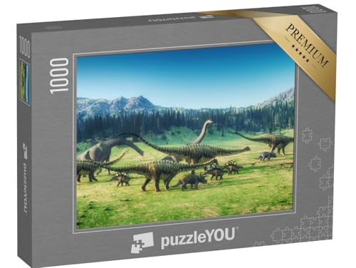 puzzleYOU: Puzzle 1000 Teile „Dinosaurier auf dem Tal, 3D-Illustration“ – aus der Puzzle-Kollektion Dinosaurier, Tiere aus Fantasy & Urzeit von puzzleYOU