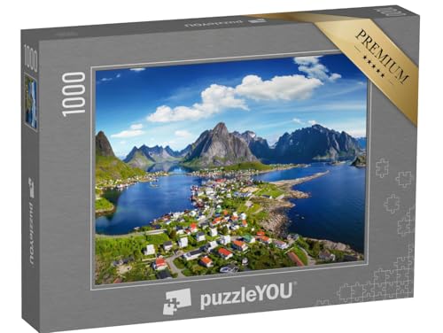 puzzleYOU: Puzzle 1000 Teile „Dorf Reine unter einem sonnigen, blauen Himmel, Lofoten, Norwegen“ – aus der Puzzle-Kollektion Norwegen von puzzleYOU