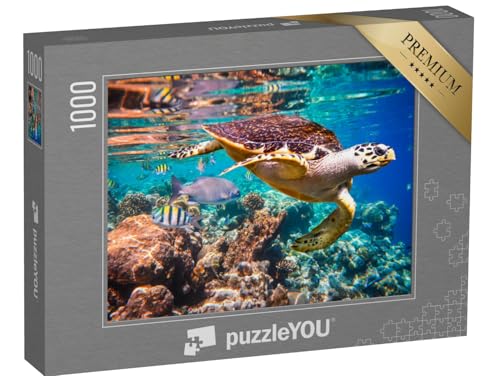 puzzleYOU: Puzzle 1000 Teile „Echte Karettschildkröte im Korallenriff“ – aus der Puzzle-Kollektion Tiere, Unterwasser von puzzleYOU