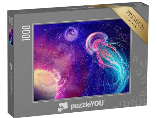 puzzleYOU: Puzzle 1000 Teile „Fantasy-Illustration: Freiraum-Galaxie mit Planeten und Weltraumquallen“ – aus der Puzzle-Kollektion Fantasy von puzzleYOU