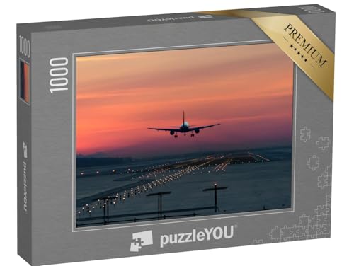 puzzleYOU: Puzzle 1000 Teile „Flugzeug im Landeanflug am frühen Morgen“ – aus der Puzzle-Kollektion Flugzeuge, Flughafen von puzzleYOU