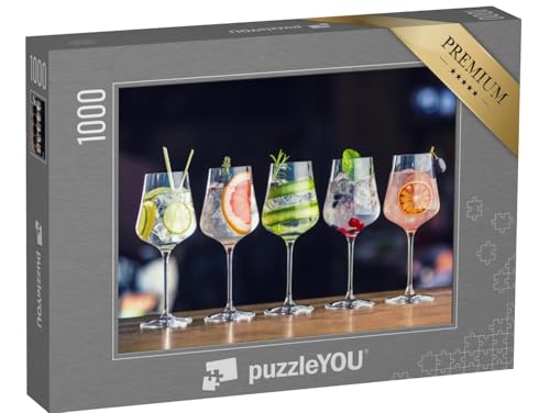 puzzleYOU: Puzzle 1000 Teile „Fünf Verschiedene Gin-Tonic-Cocktails“ – aus der Puzzle-Kollektion Getränke, Cocktails von puzzleYOU