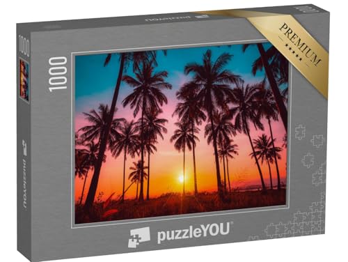 puzzleYOU: Puzzle 1000 Teile „Kokosnusspalmen am Strand bei Sonnenuntergang“ – aus der Puzzle-Kollektion Palmen, Sonnenuntergang von puzzleYOU