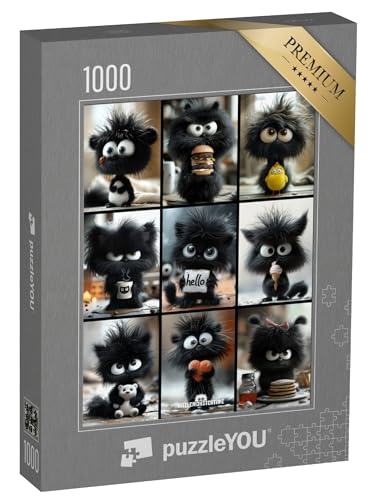 puzzleYOU: Puzzle 1000 Teile „LITTLEMONSTERTIME: Black Monster Collage“ von puzzleYOU