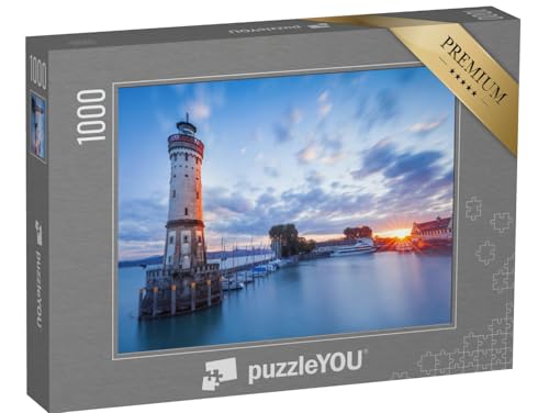 puzzleYOU: Puzzle 1000 Teile „Leuchtturm im Hafen von Lindau, Bodensee, Bayern“ – aus der Puzzle-Kollektion Bodensee von puzzleYOU