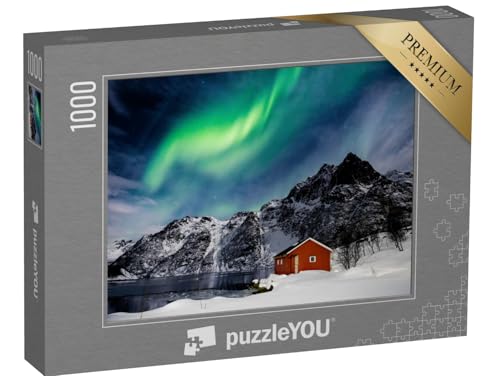 puzzleYOU: Puzzle 1000 Teile „Lofoten-Inseln: Nordlicht über einem Bergsee“ – aus der Puzzle-Kollektion Natur, Skandinavien, Himmel & Jahreszeiten von puzzleYOU