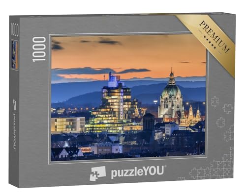 puzzleYOU: Puzzle 1000 Teile „Luftbild von Hannover am Abend, Niedersachen“ – aus der Puzzle-Kollektion Niedersachsen von puzzleYOU