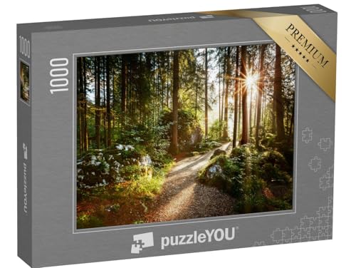 puzzleYOU: Puzzle 1000 Teile „Magische Landschaft und Weg durch den Wald in der Morgensonne“ – aus der Puzzle-Kollektion Wälder, Wald & Bäume von puzzleYOU