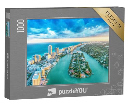 puzzleYOU: Puzzle 1000 Teile „Miami Beach, wunderschöne Luftaufnahme von Gebäuden, Fluss und Vegetation“ – aus der Puzzle-Kollektion Miami, Florida, Amerika, Amerikanische Städte von puzzleYOU