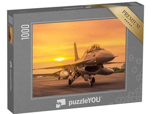 puzzleYOU: Puzzle 1000 Teile „Militärflugzeug auf der Start-und Landebahn“ – aus der Puzzle-Kollektion Flugzeuge von puzzleYOU