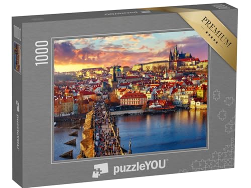 puzzleYOU: Puzzle 1000 Teile „Panoramablick von Oben auf Karlsbrücke, Prager Burg und Fluss“ – aus der Puzzle-Kollektion Prag von puzzleYOU