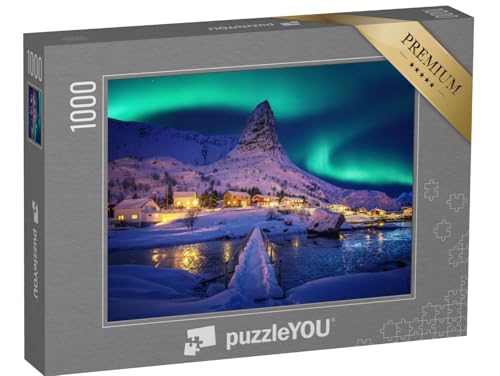 puzzleYOU: Puzzle 1000 Teile „Polarlichter in der winterlichen Landschaft der Lofoten, Norwegen“ – aus der Puzzle-Kollektion Nordlichter von puzzleYOU