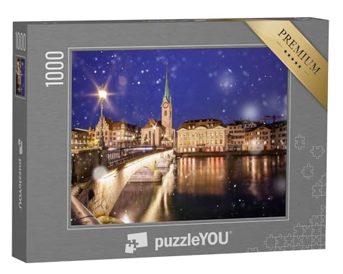 puzzleYOU: Puzzle 1000 Teile „Schneegestöber im Stadtzentrum von Zürich“ – aus der Puzzle-Kollektion Zürich von puzzleYOU