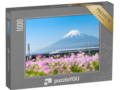 puzzleYOU: Puzzle 1000 Teile „Shinkansen Hochgeschwindigkeitszug am Fuji, Japan“ – aus der Puzzle-Kollektion Fujijama von puzzleYOU