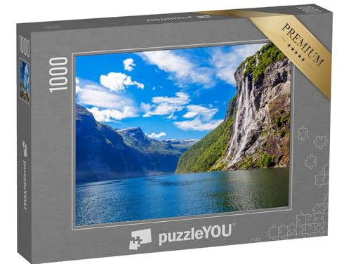 puzzleYOU: Puzzle 1000 Teile „Sieben-Schwestern-Wasserfall über dem Geirangerfjord, Geiranger, Norwegen“ – aus der Puzzle-Kollektion Norwegen von puzzleYOU