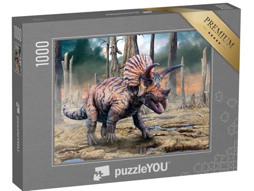 puzzleYOU: Puzzle 1000 Teile „Triceratops aus der Kreidezeit, 3D-Illustration“ – aus der Puzzle-Kollektion Dinosaurier, Tiere aus Fantasy & Urzeit von puzzleYOU