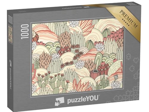 puzzleYOU: Puzzle 1000 Teile „Vektor-Grafik: Kakteen und Sukkulenten in floraler Landschaft“ von puzzleYOU