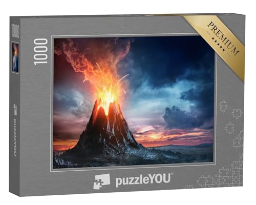 puzzleYOU: Puzzle 1000 Teile „Vulkanischer Berg in Eruption, Vulkanausbruch, 3D-Illustration“ – aus der Puzzle-Kollektion Vulkane von puzzleYOU