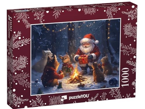 puzzleYOU: Puzzle 1000 Teile „Waldweihnacht: Tier-Kinder bekommen Geschenke vom Weihnachtsmann“ – aus der Puzzle-Kollektion Weihnachten von puzzleYOU