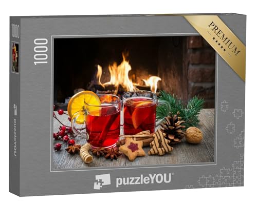 puzzleYOU: Puzzle 1000 Teile „Weihnachtlicher Glühwein am romantischen Kamin“ – aus der Puzzle-Kollektion Weihnachten von puzzleYOU