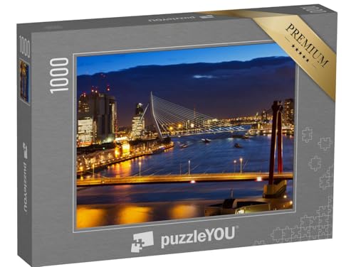 puzzleYOU: Puzzle 1000 Teile „Wunderschöne Nachtaufnahme, Fluss Maas in Rotterdam, Niederlande“ – aus der Puzzle-Kollektion Holland von puzzleYOU