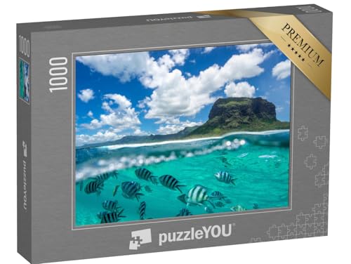 puzzleYOU: Puzzle 1000 Teile „Zwei Welten treffen aufeinander - Berge und Unterwasserwelt auf einem Bild vereint“ – aus der Puzzle-Kollektion Bahamas, Mauritius von puzzleYOU