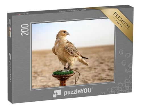 puzzleYOU: Puzzle 200 Teile „Aufmerksamer Falke in der Wüste“ – aus der Puzzle-Kollektion Vögel, Falken von puzzleYOU