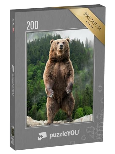 puzzleYOU: Puzzle 200 Teile „Beeindruckend: Braunbär auf den Hinterpfoten“ – aus der Puzzle-Kollektion Tiere, Grizzlys, Tiere in Wald & Gebirge von puzzleYOU